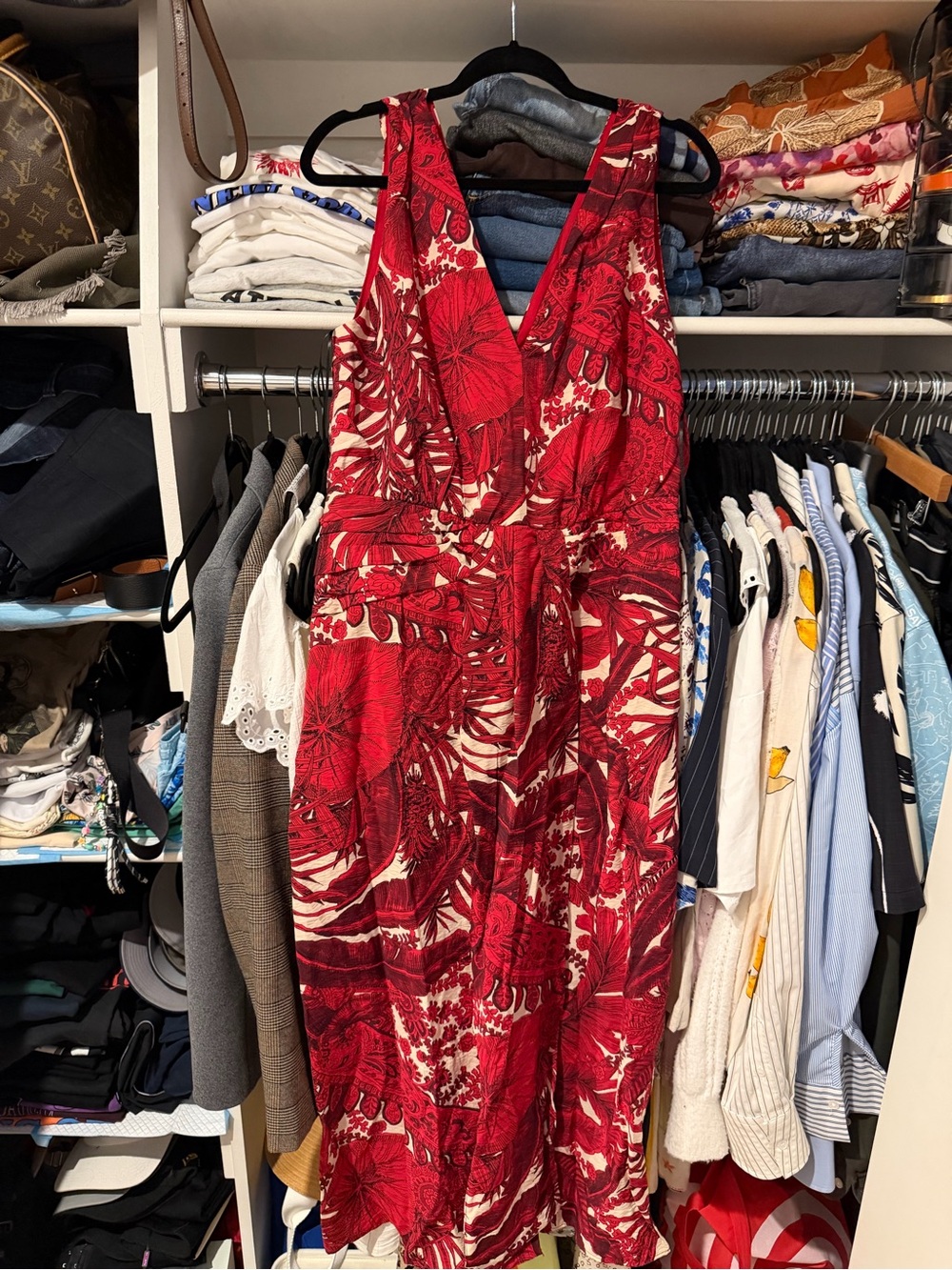 H&M Red Floral Maxi Dress with V-Neck